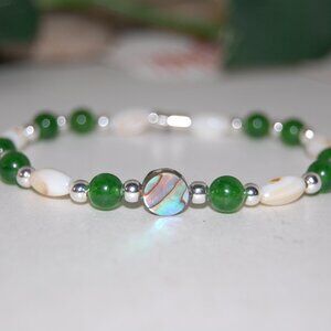 Shell Beaded Bracelet,Green Jade and Shell Bracelet